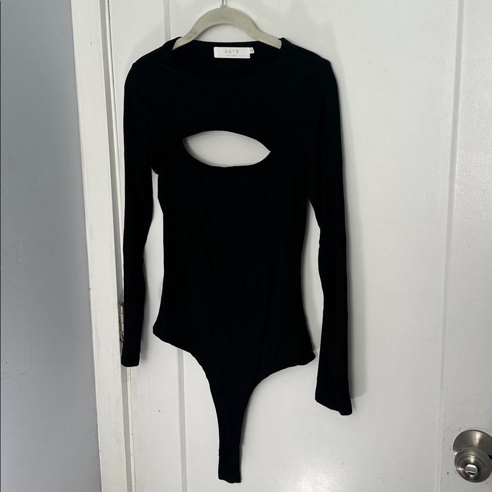 Astr Black Cutout Long Sleeve Bodysuit